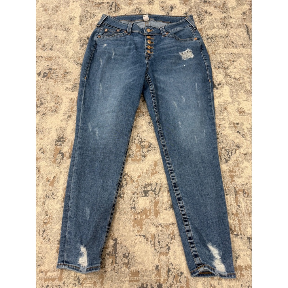 True Religion Jennie Curvy High Rise Skinny Distressed Jeans Blue Size 36